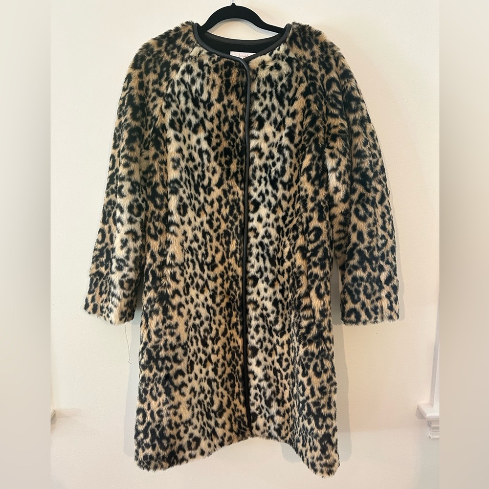 Scripted Oversized Faux Fur Leather Jacket Size M